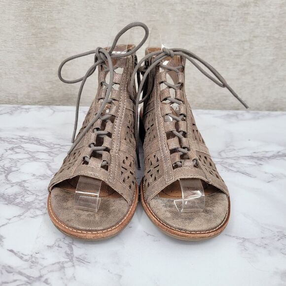 Sofft Nora Lace Up Sandal Metallic Taupe Suede Leather Women's Size 6 - Picture 3 of 12